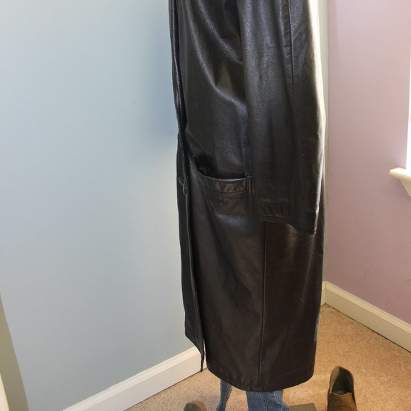 π€ VINTAGE Genuine Leather Coat Black Womens Petite Small - Picture 11 of 15